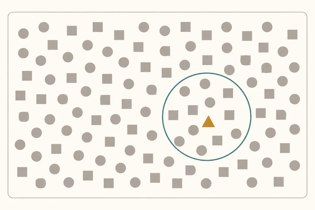 One target selected from a field of similar shapes