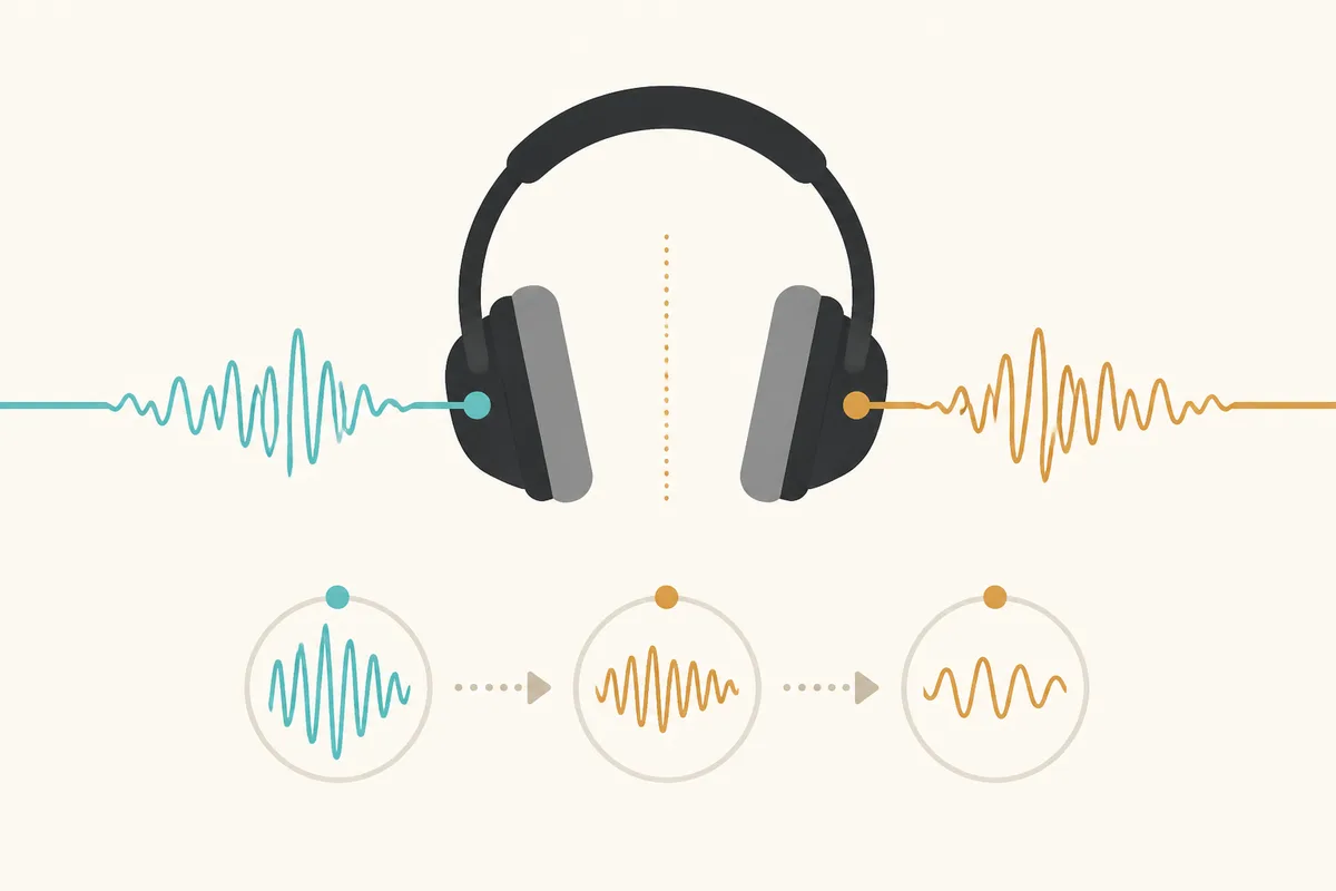 Headphones receiving sound cues from two directions